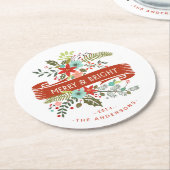 メリーで、明るい花のクリスマスのカクテルのコースター ラウンドペーパーコースター (アングル)