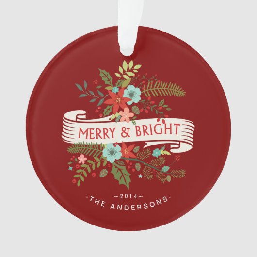 メリーで、明るい花の休日の家族写真 オーナメント (正面)