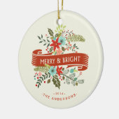 メリーで、明るい花の休日の家族写真 セラミックオーナメント (左)