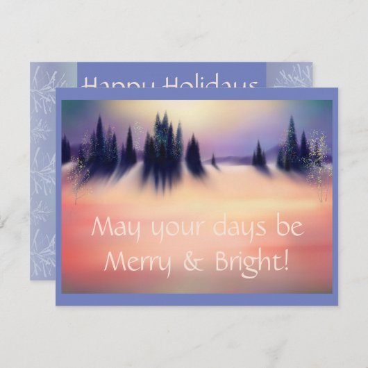 メリーで、明るいSnowyの冬の景色の芸術 シーズンカード (正面/裏面)