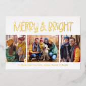 メリーと明るい可愛いおもしろい金ゴールドクリスマス3写真 箔シーズンカード (正面)