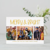 メリーと明るい可愛いおもしろい金ゴールドクリスマス3写真 箔シーズンカード (立ち正面)