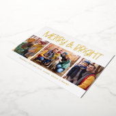 メリーと明るい可愛いおもしろい金ゴールドクリスマス3写真 箔シーズンカード (回転した状態)