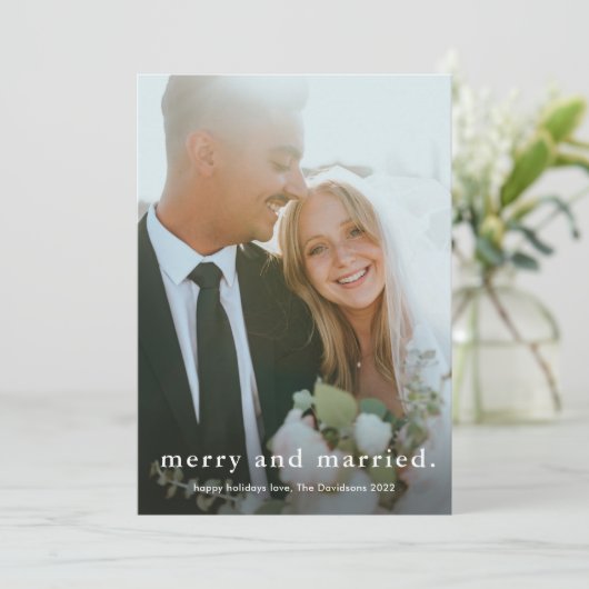 メリーと結婚したシンプル結婚の写真のクリスマス シーズンカード (スタンド正面)