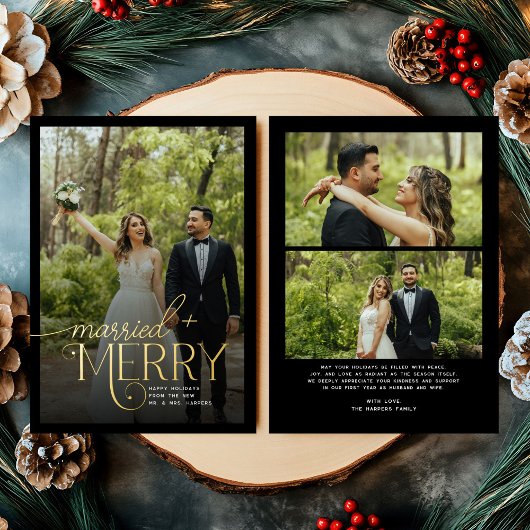 メリーと結婚した3枚の写真クリスマス 箔シーズンカード
