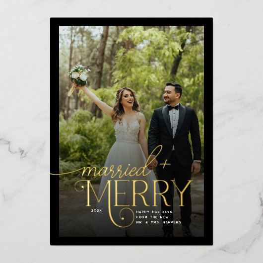 メリーと結婚した3枚の写真クリスマス 箔シーズンカード (正面)