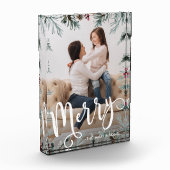 メリーなスクリプトと名前がついた素朴なクリスマス フォトブロック (左)