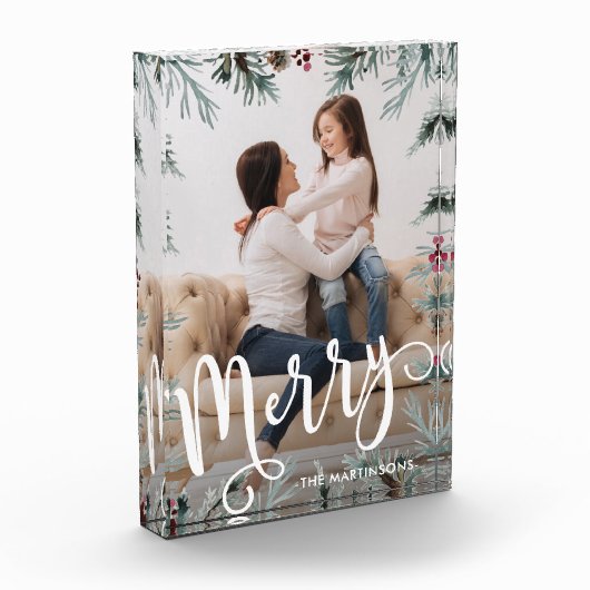 メリーなスクリプトと名前がついた素朴なクリスマス フォトブロック (左)