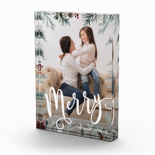メリーなスクリプトと名前がついた素朴なクリスマス フォトブロック (右)