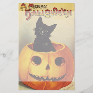 メリーなハロウィンのカボチャのヴィンテージの黒猫 便箋