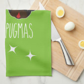 メリーなパグサンタおよびトナカイのパグの皿タオル キッチンタオル (四つ折り)