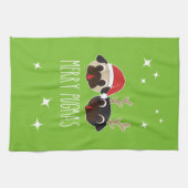 メリーなパグサンタおよびトナカイのパグの皿タオル キッチンタオル (横)