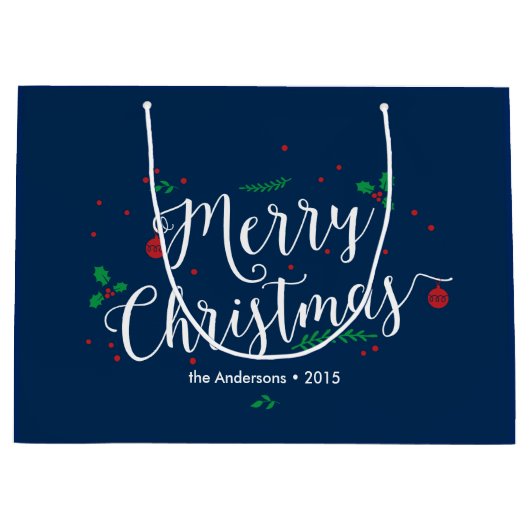 メリーなヤドリギの休日のギフトバッグ ラージペーパーバッグ (正面)