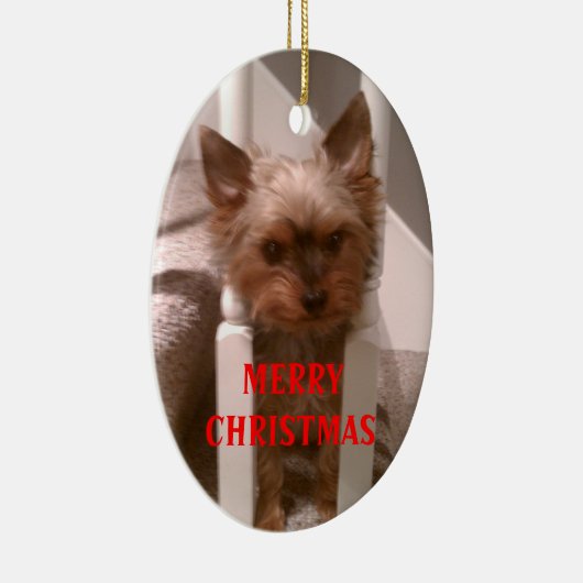メリーなヨークシャーテリアのクリスマス セラミックオーナメント (右)