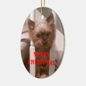 メリーなヨークシャーテリアのクリスマス セラミックオーナメント (左)