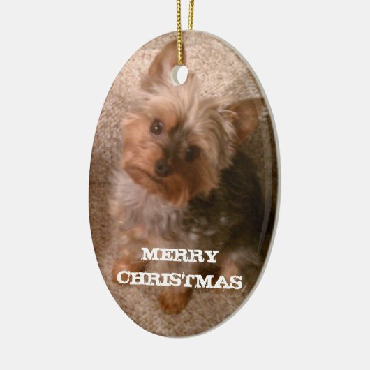メリーなヨークシャーテリアのクリスマス セラミックオーナメント (左)