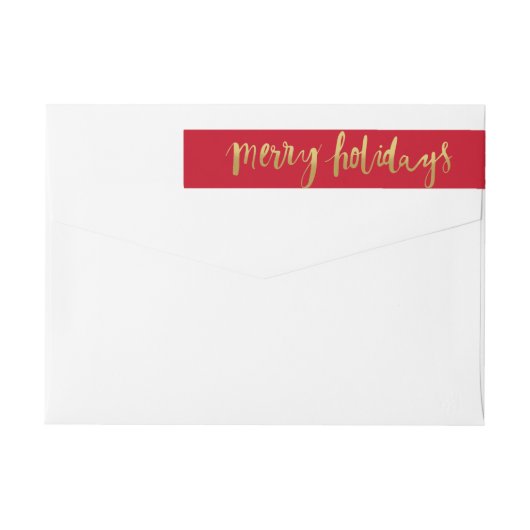 メリーな休日のエレガントな金ゴールドの原稿のカスタムな赤 ラップアラウンドラベル (裏面)