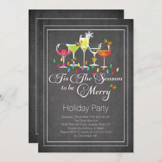 メリーな休日のカクテルのパーティの招待状があって下さい 招待状 (正面/裏面)