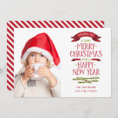 メリーな挨拶の赤い旗の休日の写真カード シーズンカード (正面/裏面)