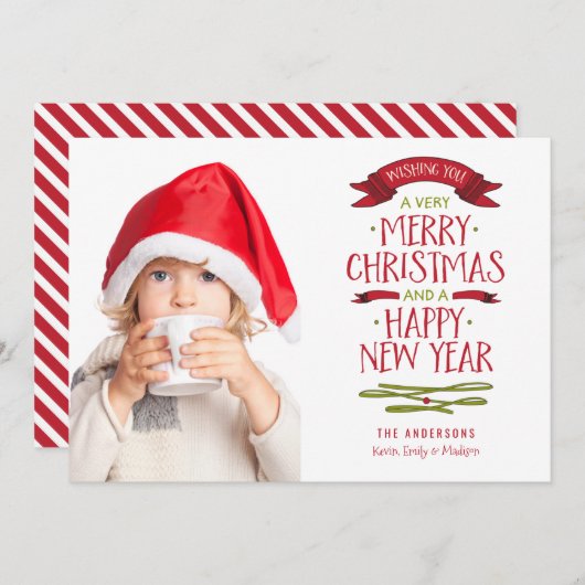 メリーな挨拶の赤い旗の休日の写真カード シーズンカード (正面/裏面)