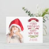 メリーな挨拶の赤い旗の休日の写真カード シーズンカード (スタンド正面)