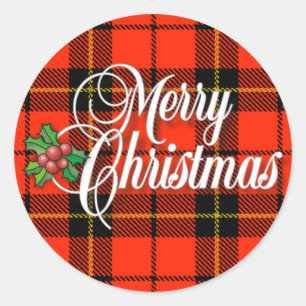 メリーな格子縞のクリスマス ラウンドシール
