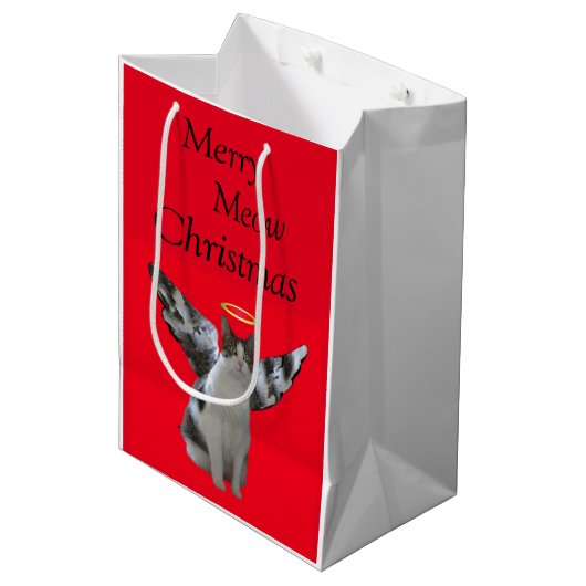 メリーな猫の天使のクリスマス ミディアムペーパーバッグ (正面アングル)