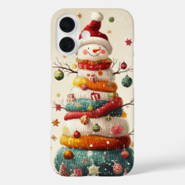 メリーな編み込みクリスマスツリーの雪だるま iPhone 16ケース
