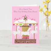 メリーな誕生日白馬は円形の行きます カード (黄色い花)