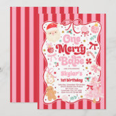 メリーな赤ちゃんのクリスマスコケッタボウ1歳の誕生日 招待状 (正面/裏面)