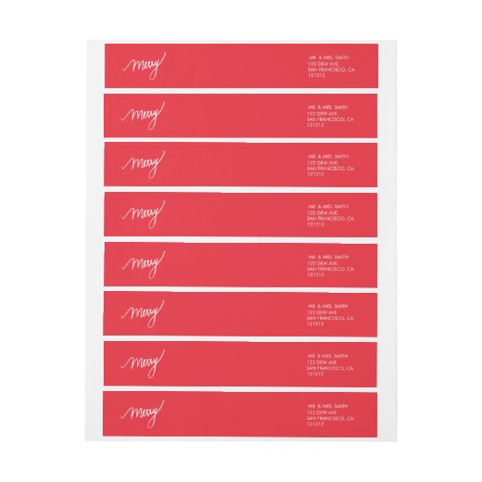 メリーな|お祝いの赤い手の教養があるクリスマス ラップアラウンド宛名ラベル (シート)