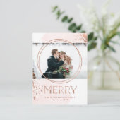 メリーな|ののどのばら色の金ゴールドおよび赤面のクリスマスの写真 シーズンポストカード (スタンド正面)