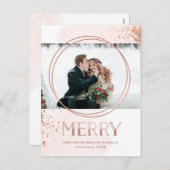 メリーな|ののどのばら色の金ゴールドおよび赤面のクリスマスの写真 シーズンポストカード (正面/裏面)