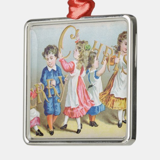 メリーなChristmas',のビクトリア時代の人の郵便はがき メタルオーナメント (左)