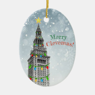 メリーなCLEVEMASクリーブランドのクリスマスはそれを個人化します セラミックオーナメント