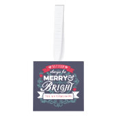 メリーなInstagramの写真及び明るいレトロのクリスマス キューブオーナメント (正面)