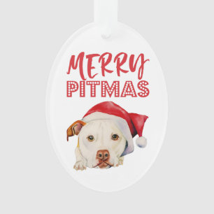 メリーなPitmas  サンタピット・ブルテリア犬のポートレート オーナメント