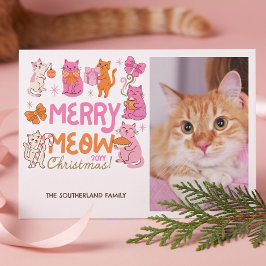 メリーにゃんクリスマスの楽しい猫のレトロな雰囲気のクリスマスフォト シーズンカード