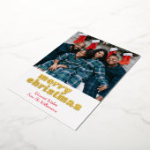 メリーはっきりしたクリスマスラックス写真喜びモダン金ゴールド 箔シーズンカード (回転した状態)