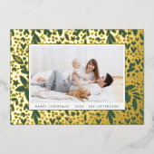 メリーはっきりしたクリスマス金ゴールドグリーンボタニカルフレーム 箔シーズンカード (正面)