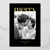 メリーはっきりしたス結婚・クリスマスの写真黒金ゴールド 箔シーズンカード (正面)