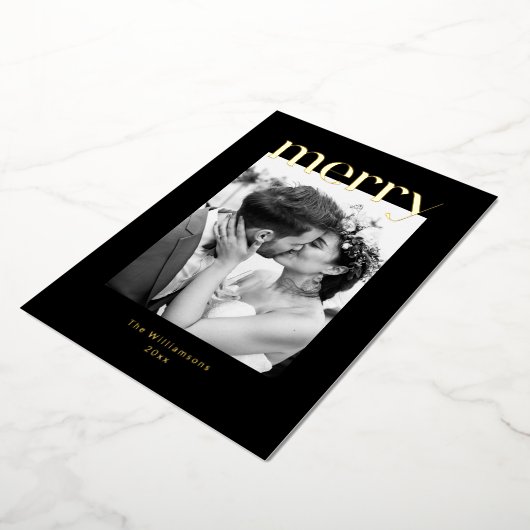 メリーはっきりしたス結婚・クリスマスの写真黒金ゴールド 箔シーズンカード (回転した状態)