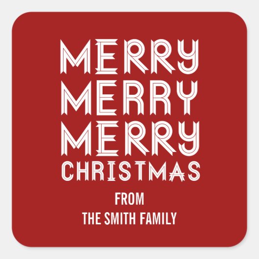 メリーはっきりしたス赤と白・クリスマス・ギフト・ラベル スクエアシール (正面)