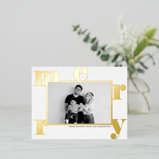 メリーはっきりしたモダンタイポグラフィ 箔シーズンポストカード (立ち正面)