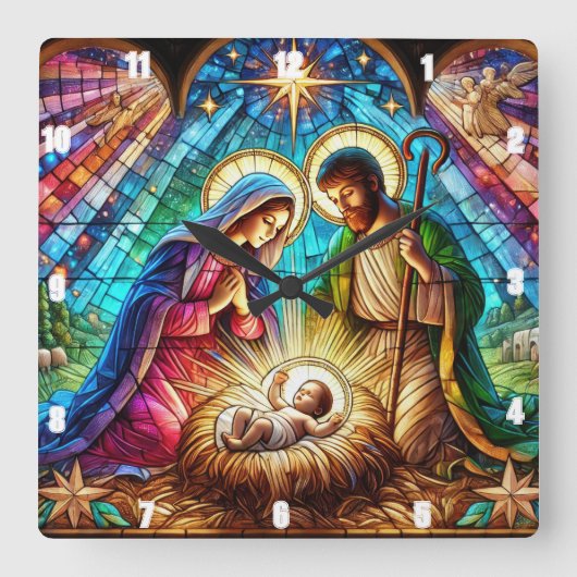 メリーアンドジョセフアターリングベビーイエス スクエア壁時計 (正面)