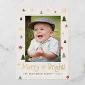 メリーアンドブライト クリスマス パイン スター カスタム フォト 箔シーズンカード (正面)
