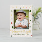 メリーアンドブライト クリスマス パイン スター カスタム フォト 箔シーズンカード (立ち正面)