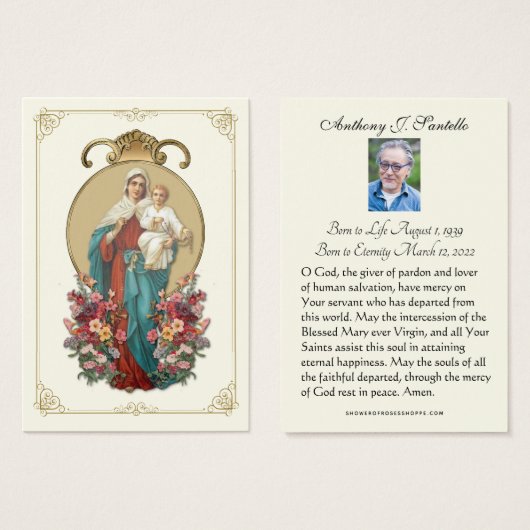 メリーイエズス葬儀記念祈りの言葉神聖カード (正面&裏面)