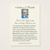 メリーイエズス葬儀記念祈りの言葉神聖カード (裏面)