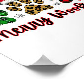 メリーウォッマスドッグプレイド動物の手のプリントクリスマス ポスター (角)